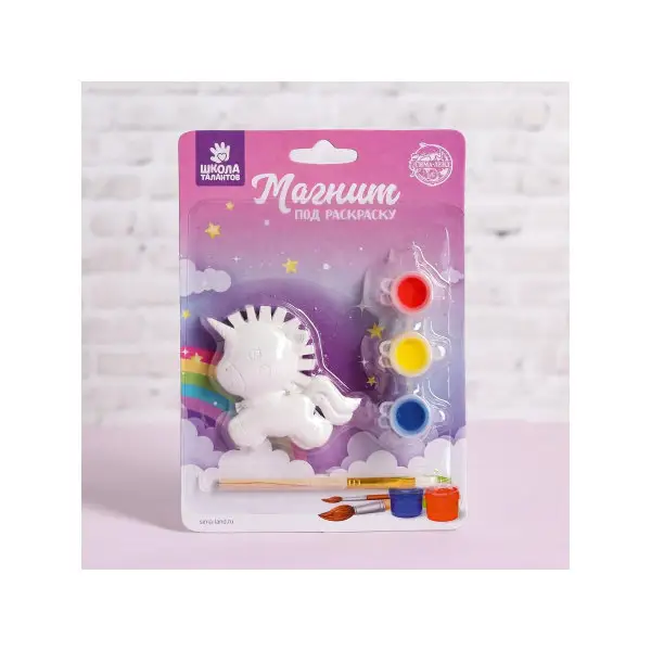 Магнит под раскраску "Единорог с крыльями" краска 3 цв по 2 мл, кисть