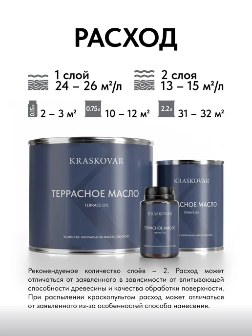 KRASKOVAR Масло для дерева и террас с воском Бук-0,75л, 750 мл, фото 7