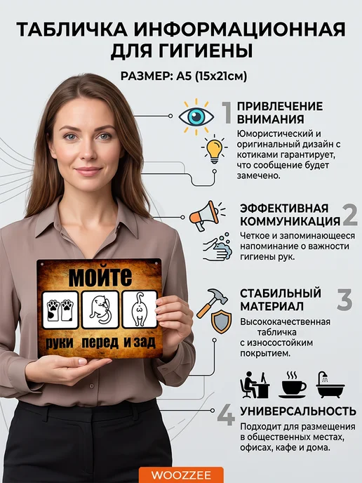 Woozzee Табличка на дверь прикольная Мойте руки, черный, фото 7