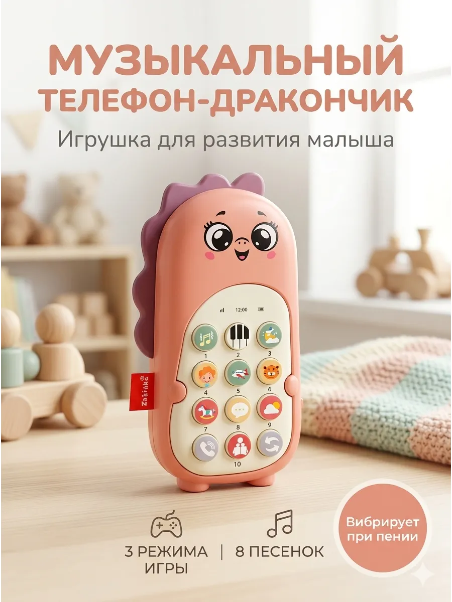 Музыкальный детский телефон Динозаврик