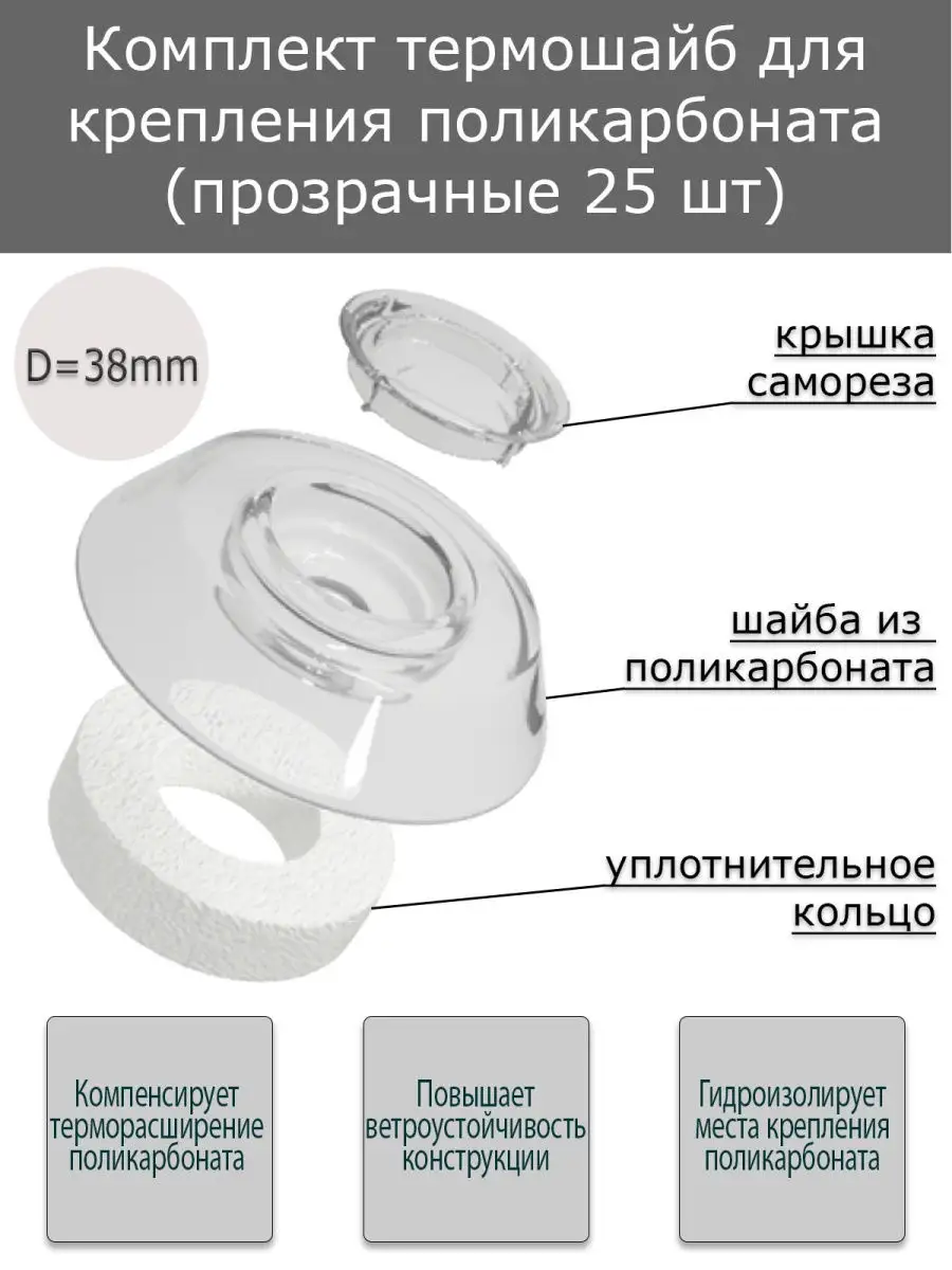 Термошайба 25шт крепление для садового парника и теплицы из поликарбоната и  иного листового пластика Полезные комплекты 22373227 купить в  интернет-магазине Wildberries
