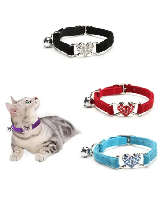 PETSROOM Ошейник для собак и кошек со стразами, черный, фото 3