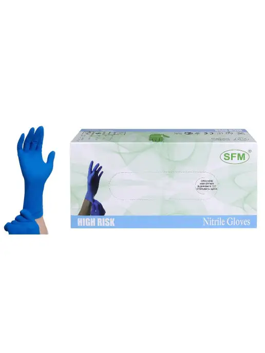 SFM Hospital Products GmbH Перчатки Сверхпрочные НИТРИЛОВЫЕ, HIGH RISK, синие 25 пар, синий, фото 3