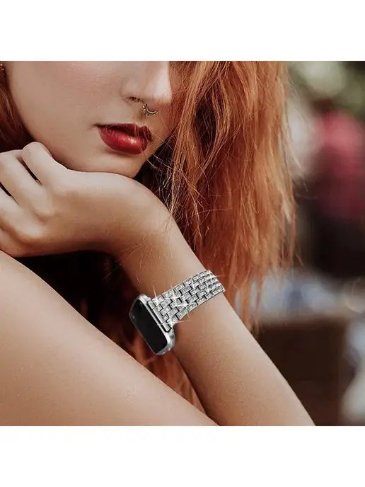 MAKFIT Ремешок для Apple Watch 42 44 45 46 49 мм со стразами, серый, фото 7