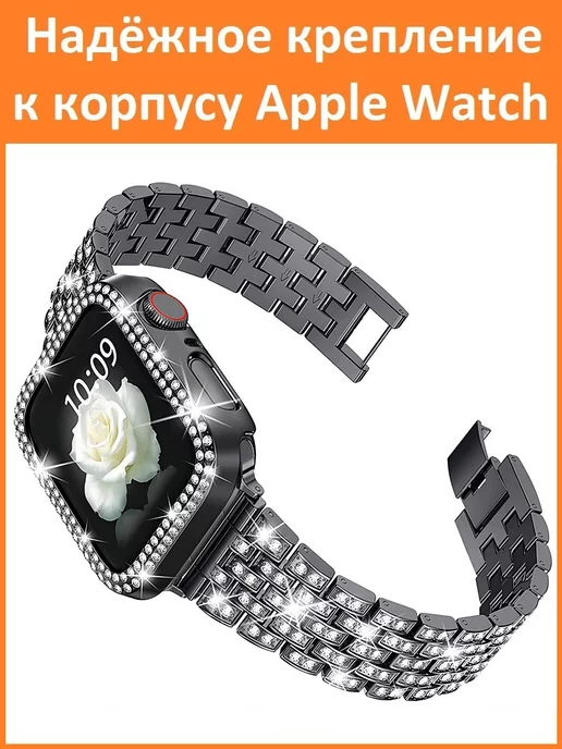 MAKFIT Ремешок для Apple Watch 42 44 45 46 49 мм со стразами, черный, фото 3