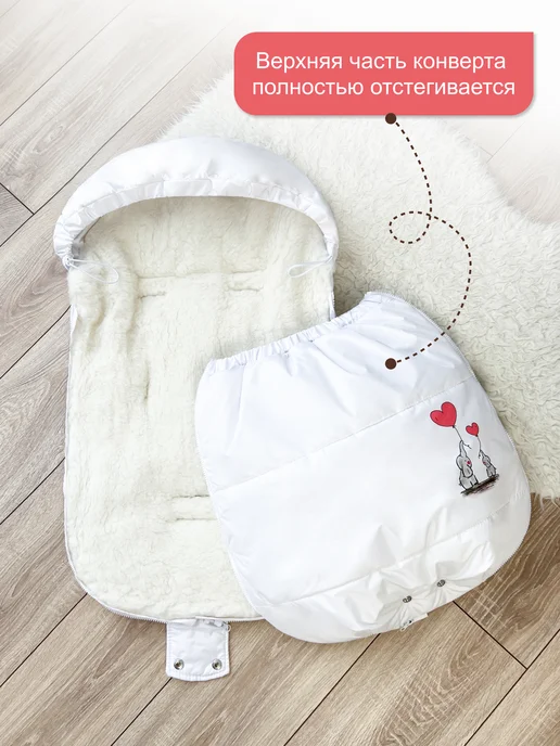 CherryMom Конверт в коляску с прорезями зимний Меховой, белый, фото 5