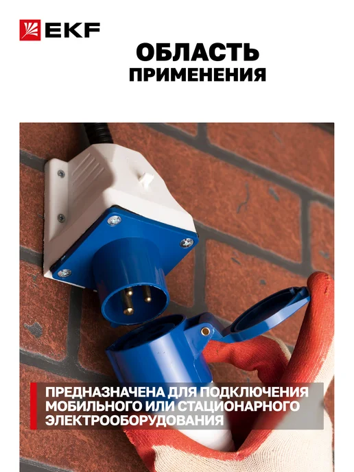 EKF Вилка электрическая 16А 220В IP44 2Р+РЕ стационарн. силовая, синий, фото 2