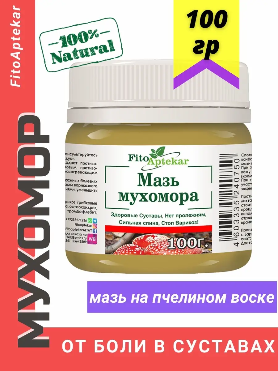 Мазь мухомора, 100 г ФИТО-АПТЕКАРЬ 23097341 купить за 512 ₽ в  интернет-магазине Wildberries