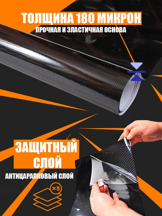 CarbonTuning Виниловая карбоновая пленка 5D для авто и мебели, черный, фото 4