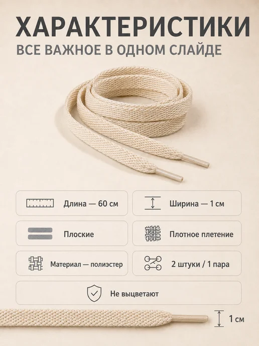 abnormal Шнурки 200 см плоские для обуви черные, бежевый, фото 3