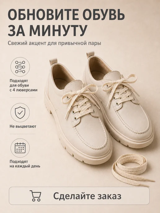 abnormal Шнурки 200 см плоские для обуви черные, бежевый, фото 5