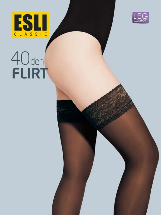 esli Чулки с широкой ажурной резинкой FLIRT 40, черный, фото 4