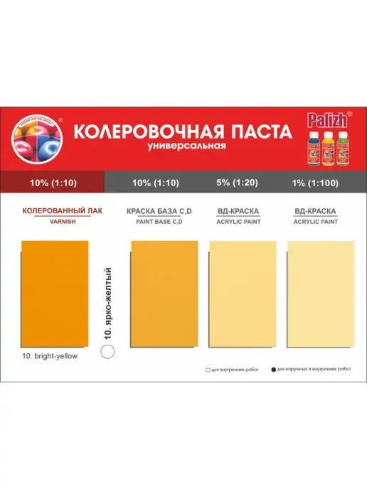 Palizh Колер для краски, гипса, эмали и лака, желтый, фото 4