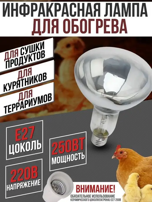 wikiLAB Лампа зеркальная 220-250 R127, для обогрева, для курятника, вариант