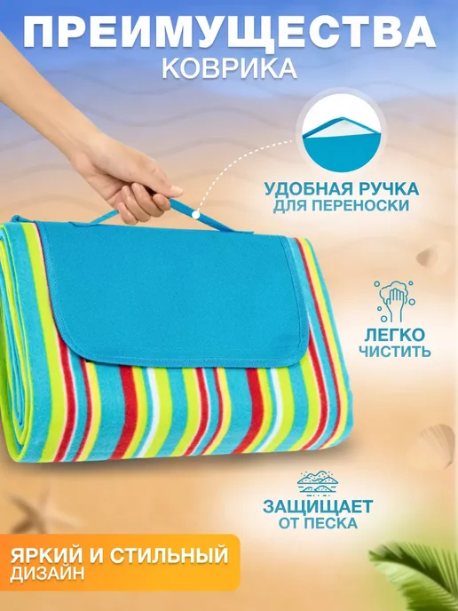 Mount Camp Пляжный коврик для отдыха на море пикника и кемпинга, голубой, фото 4