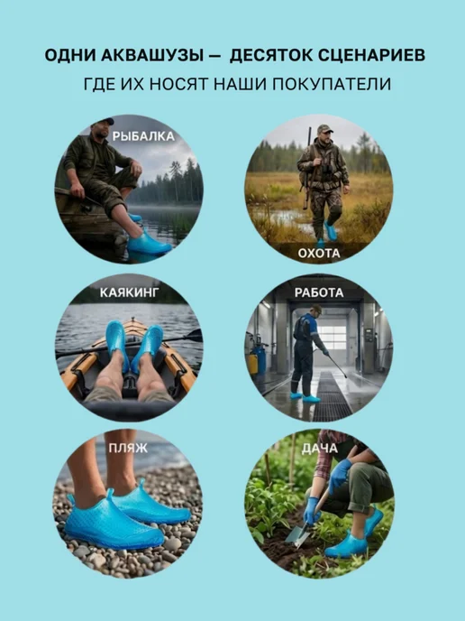 ТЗРО Аквасоки антикоралловые тапочки пляжные для моря, синий, фото 6