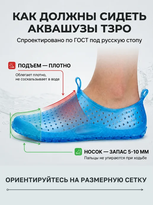 ТЗРО Аквасоки антикоралловые тапочки пляжные для моря, синий, фото 7