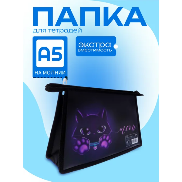 Папка для тетрадей А5, молния сверху, пластиковая