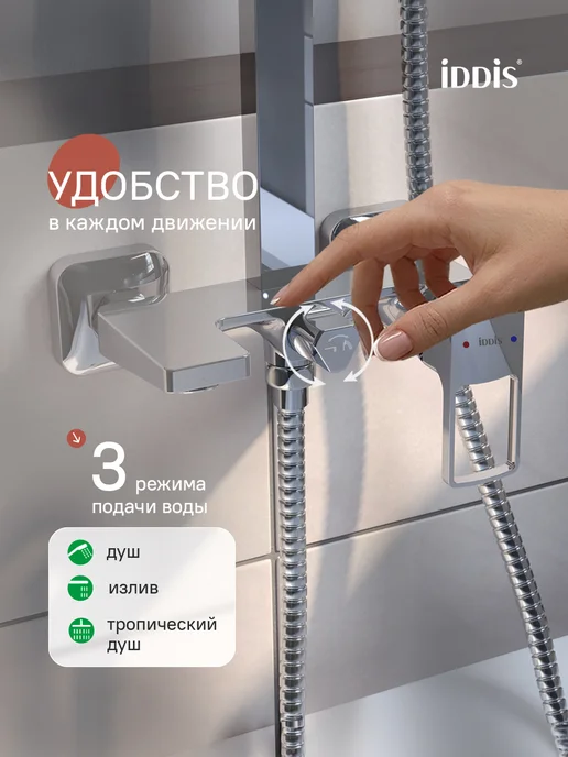 IDDIS Смеситель для ванны с тропическим душем, серый, фото 4