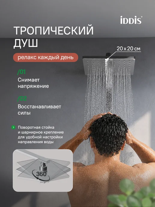 IDDIS Смеситель для ванны с тропическим душем, серый, фото 5