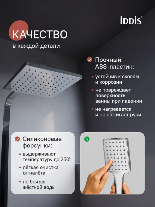 IDDIS Смеситель для ванны с тропическим душем, серый, фото 8