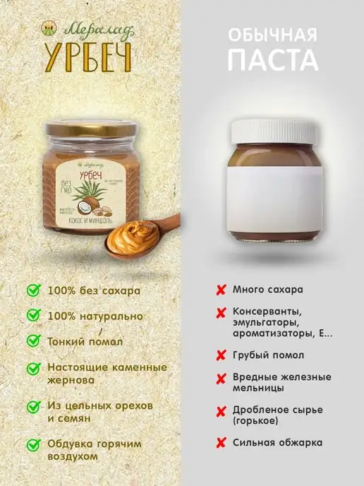 Мералад Урбеч кокосовый и миндальный паста кето без сахара 1кг, 1 кг, фото 7