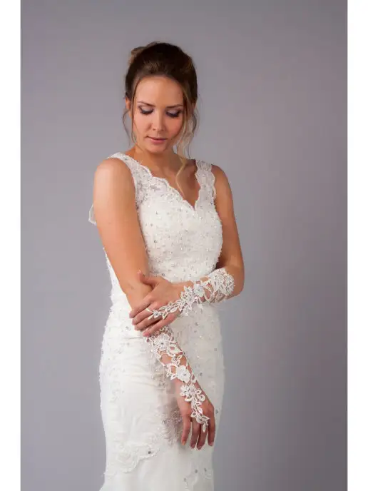 Romantic Wedding Свадебные перчатки-митенки белые из кружева на пальчик, белый, фото 2
