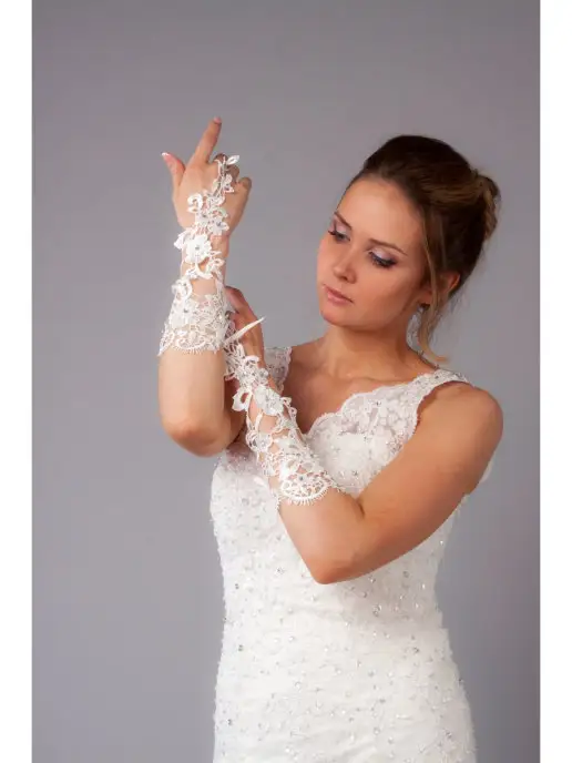 Romantic Wedding Свадебные перчатки-митенки белые из кружева на пальчик, белый, фото 3