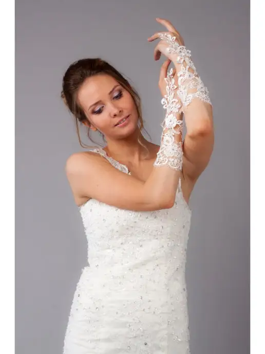 Romantic Wedding Свадебные перчатки-митенки белые из кружева на пальчик, белый, фото 4