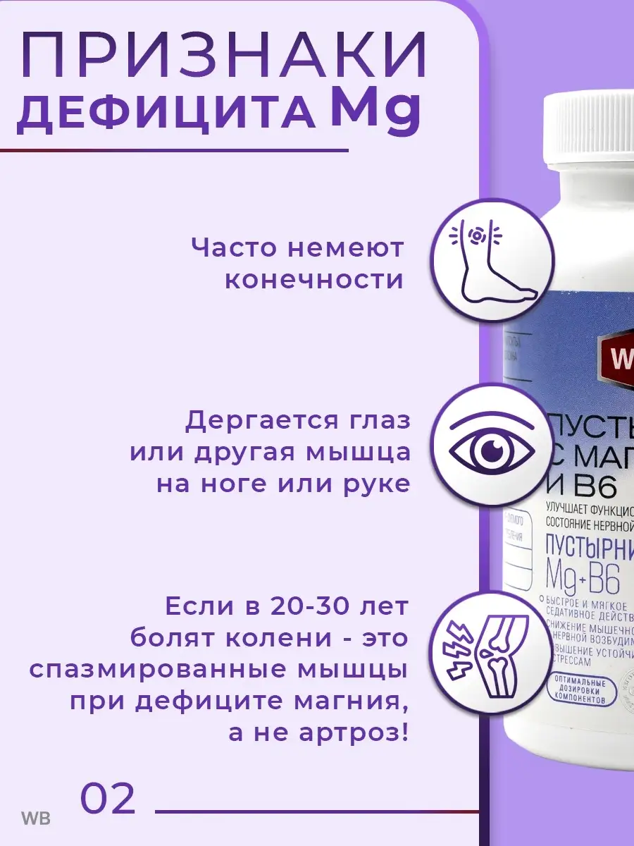 Магний В6 с пустырником для сна, бад от стресса №60 WELLMED 24883755 купить  в интернет-магазине Wildberries