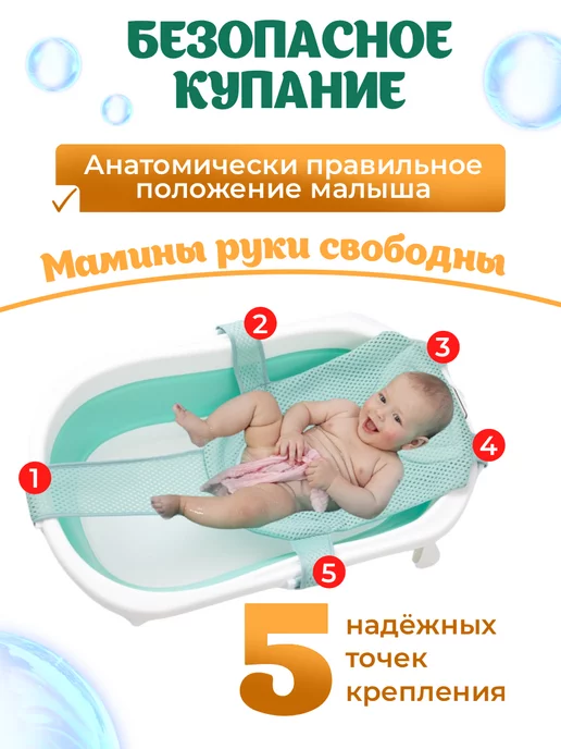 BabySezam LT Гамак для купания новорожденных в ванночку, зеленый, фото 3
