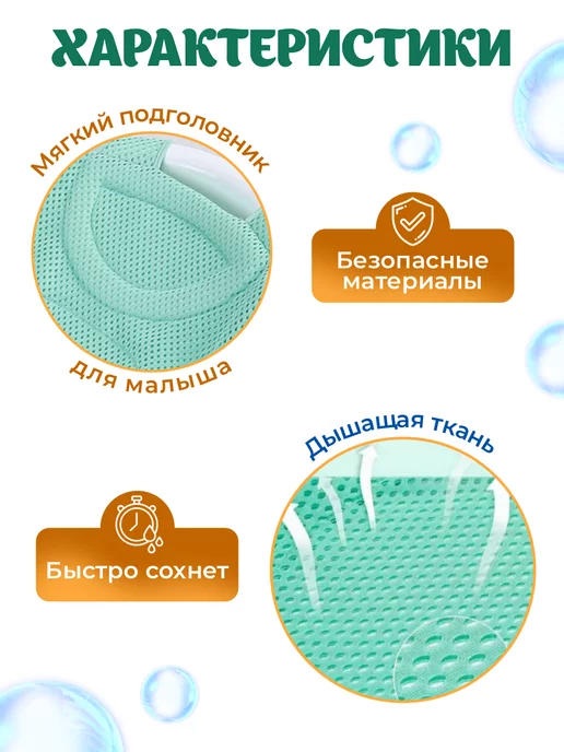 BabySezam LT Гамак для купания новорожденных в ванночку, зеленый, фото 5