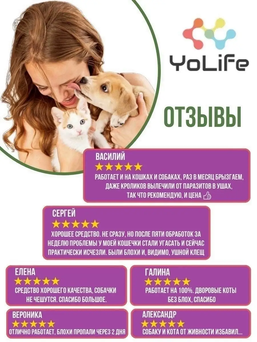 Спрей антипаразитарный от блох и клещей для кошек и собак YoLife 25627872  купить в интернет-магазине Wildberries