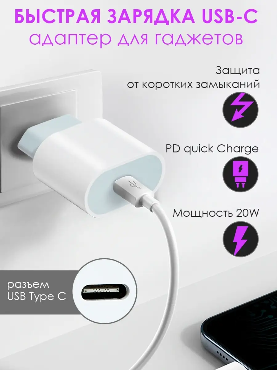 Зарядное устройство для телефона USB Type-C Shopping Zone 25696169 купить  за 199 ₽ в интернет-магазине Wildberries