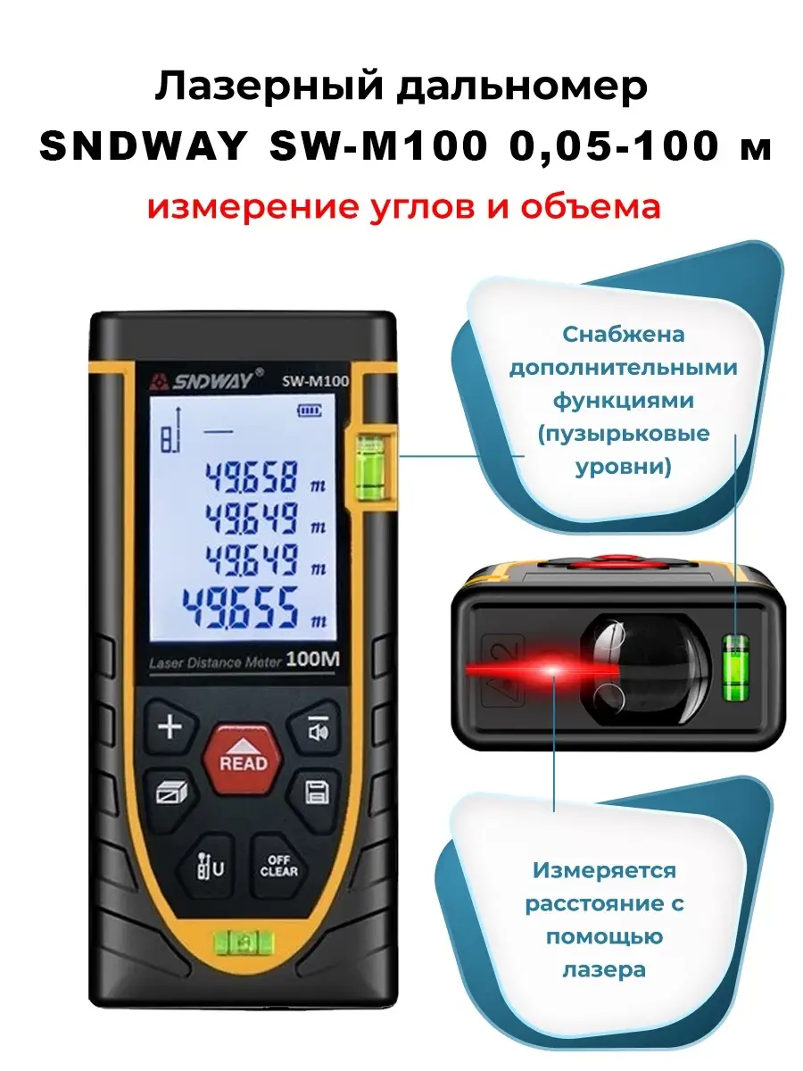 Лазерный дальномер SNDWAY SW-M100 0,05-100 м SNDWAY 25715498 купить в  интернет-магазине Wildberries