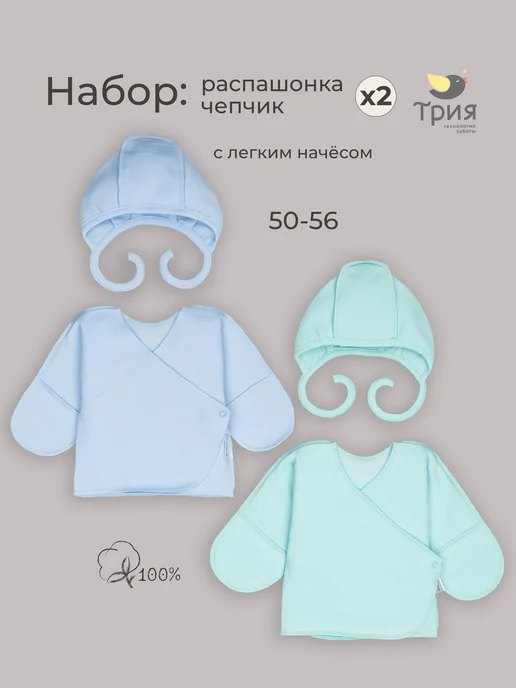 ТРИЯ Распашонки для новорожденных теплые футер, голубой
