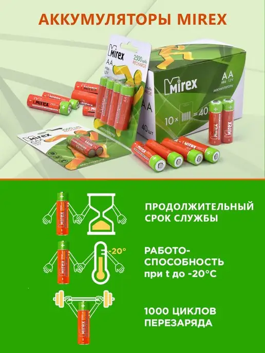 Mirex Аккумуляторные батарейки ААА мизинчиковые 800 mAh 4 штуки, 800 мАч, фото 4