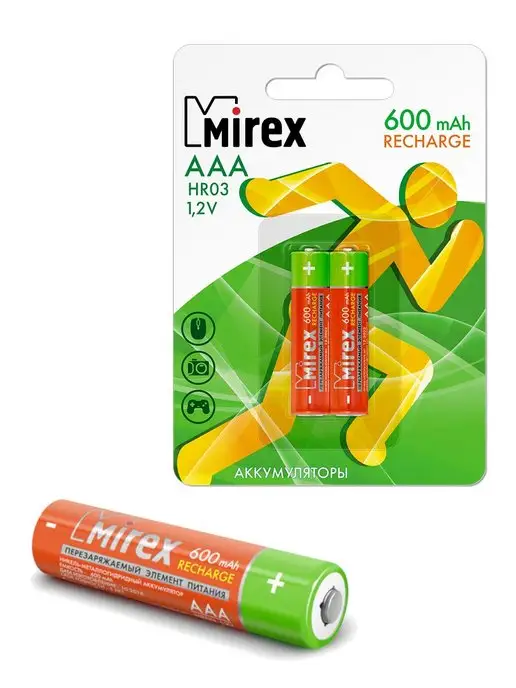 Mirex Аккумуляторные батарейки ААА мизинчиковые 600 mAh 2 штуки, 600 мАч, фото 4