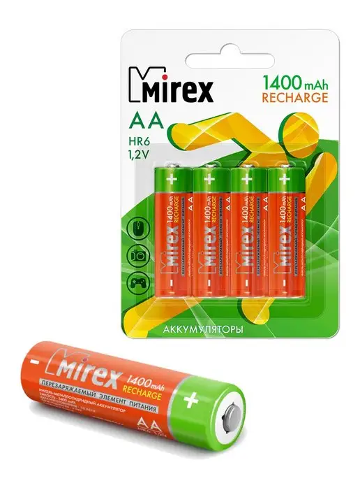 Mirex Батарейки АА аккумуляторные пальчиковые 1400 mAh 4 штуки, 1400 мАч, фото 4