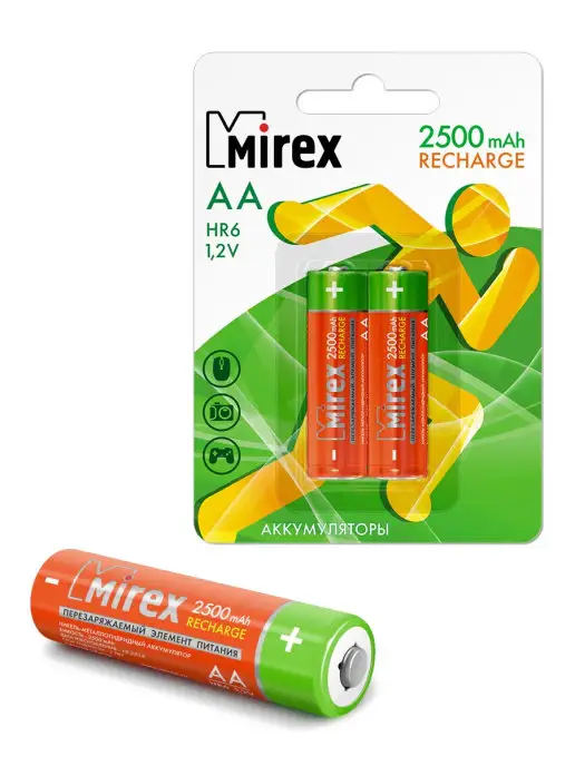 Mirex Батарейки АА аккумуляторные пальчиковые 2500 mAh 2 штуки, 2500 мАч, фото 4