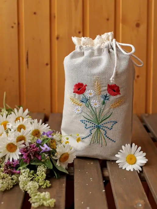 Embroidery Tasha льняной мешочек для хранения хлеба, трав, крупы