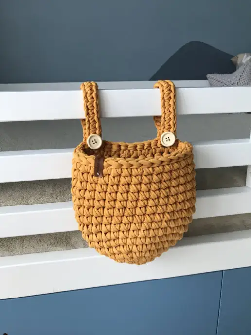 Shershulya_decor Карман на кровать подвесная корзинка вязаная органайзер, желтый, фото 3