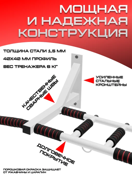 Sportlim Турник настенный разборный "3 хвата", белый, фото 3