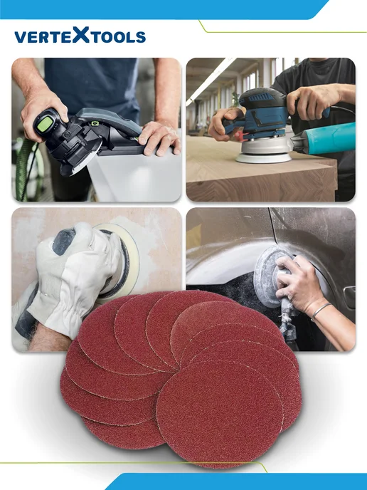 Vertextools Круг (шкурка) абразивный под липучку 125 мм наждачка, 10 шт, фото 5
