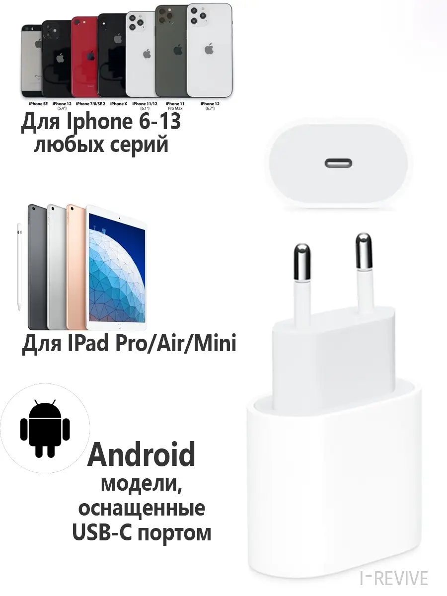 Блок быстрой зарядки Iphone 20 W, Адаптер type c I-Revive 25948549 купить  за 3 700 ₽ в интернет-магазине Wildberries