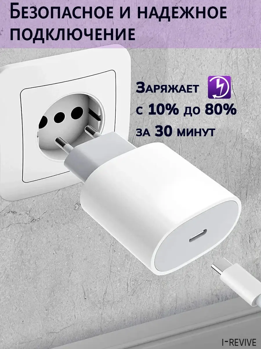 Блок быстрой зарядки Iphone 20 W, Адаптер type c I-Revive 25948549 купить  за 453 ₽ в интернет-магазине Wildberries