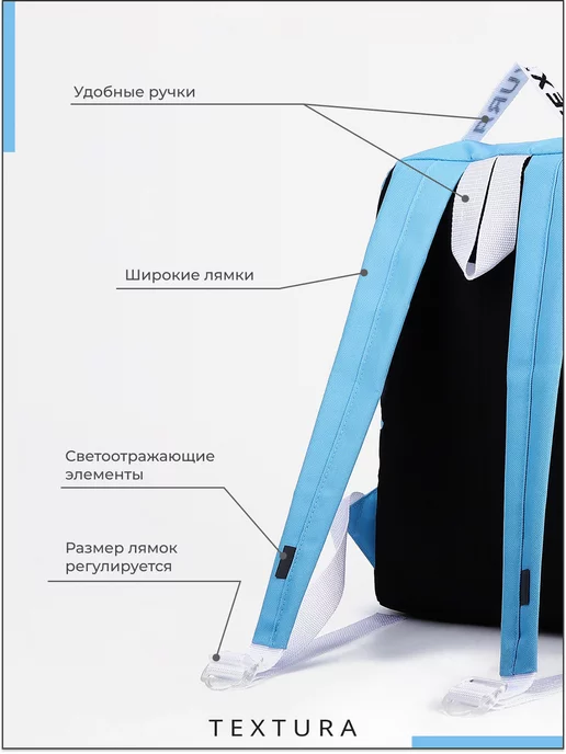 TEXTURA Рюкзак молодежный школьный, голубой, фото 4