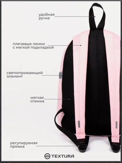 TEXTURA Рюкзак молодежный школьный, розовый, фото 4