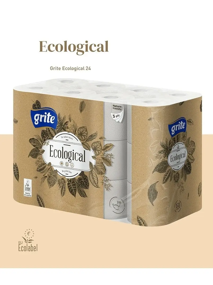 Туалетная бумага Grite Ecological, 24 рулона, 3-х слойнаявторичное  волокноеко Grite 26059749 купить в интернет-магазине Wildberries