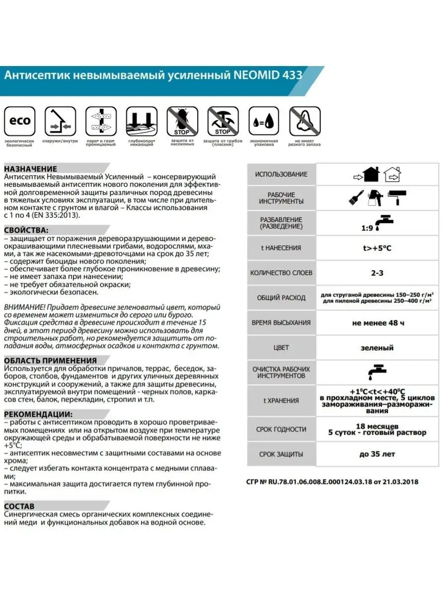 Невымываемый антисептик усиленный 433 SuperEco, 5 кг. Neomid 26070787  купить за 5 756 ₽ в интернет-магазине Wildberries